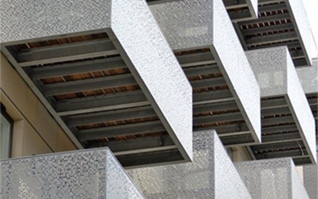 Duplex coating perforated panels, Pembury Circus, Hackney, London